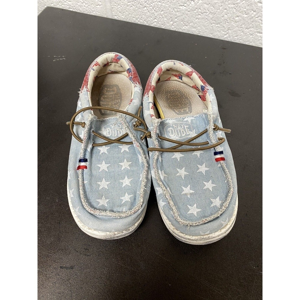HEY DUDE‎ WALLY YOUTH AMERICANA DENIM STAR Lightweight Slip-On Shoe Sz K13